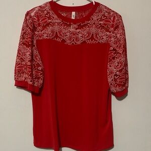 NY Collection Red Lace Blouse NWOT